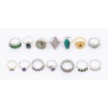 A collection of Gemporia silver and gem set rings to include a octagon Kariba amethyst ring with