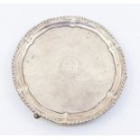A George III silver card tray / small salver, gadroon border raised edge, the centre engraved with