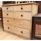 Bleached antique pine chest of two above three with pre-1870 keyholes