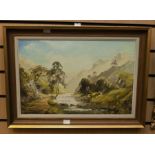 20th Century oil on board by J Grain, of a Highland scene, 30 x 44 cms approx