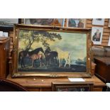 A large retro horse print, in 1970s gilt frame a/f