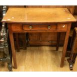 George III oak single drawer low boy, hall table on tapered legs