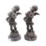 After L & F Moreau - a pair of late 19th Century French bronzed spelter figures each titled: