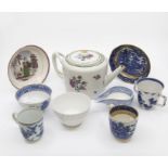 Collection of 18th Century and 19th Century teapot, tea bowls, cups, saucers, including blue and