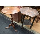 A late 18th Century tripod tilt top table in mahogany, with slayed legs, along with early 20th