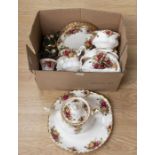 Royal Albert Old Country Roses part tea set, including 6 cups, 5 saucers, teapot, sugar bowl, milk