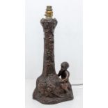 Imp with tree stump lamp base in terracotta