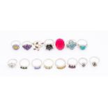 A collection of Gemporia silver and gem set rings to include a large quatrefoil cluster set with