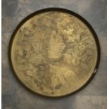 A large Art Nouveau brass circular tray/wall hanging