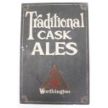 Breweriana Interest: A slate Traditional Cask Ales Worthington sign, with Bass red triangle and