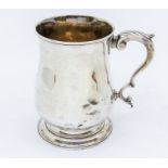 A George III silver plain baluster tankard, S scroll handle with acanthus thumbpiece, hallmarked