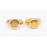 An unmarked yellow metal signet ring, size R, weight approx. 10.7gms, assessed as 18ct gold along