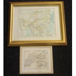 Two framed maps: 19th Century Asia and three British islands