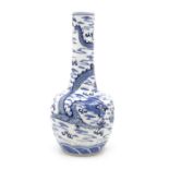 Chinese Late 18th C blue and white funnel vase with Emperor motif 5-clawed dragon a/f