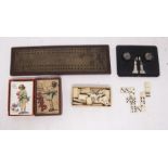 Vintage crib board, ivory dominoes, Viewfinder, vintage swap game