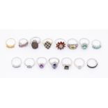 A collection of Gemporia gem set rings to include a 9ct gold and citrine three stone ring, size S,