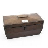 A Victorian mahogany sarcophagus tea caddy, missing pot and liners, loss to both brass handles,