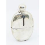 A late Victorian large silver mounted glass hip flask, curved body with detachable cup, all