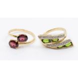 Two gem set Gemporia 9ct gold rings to include a garnet ring set with two oval cut garnets claw set,