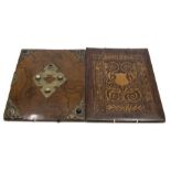 An interesting lot with back and front of book inlaid to back cover, brass and polished stone to