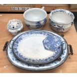 Two ceramic chamber pots, two ceramic water heated trays, all A/F (qty)