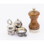 An Edwardian silver combination cruet integrated trefoil stand with salt together with ovoid mustard