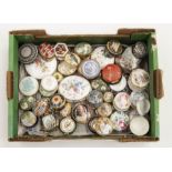 A quantity of ceramic and enamel decorative small boxes including Royal Crown Derby, Royal