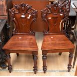 A pair of 19th Century carved hall chairs in mahogany