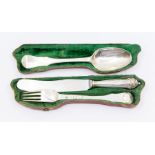 An 18th Century Danish silver Campaign / Travelling cutlery set comprising shaped fiddle pattern