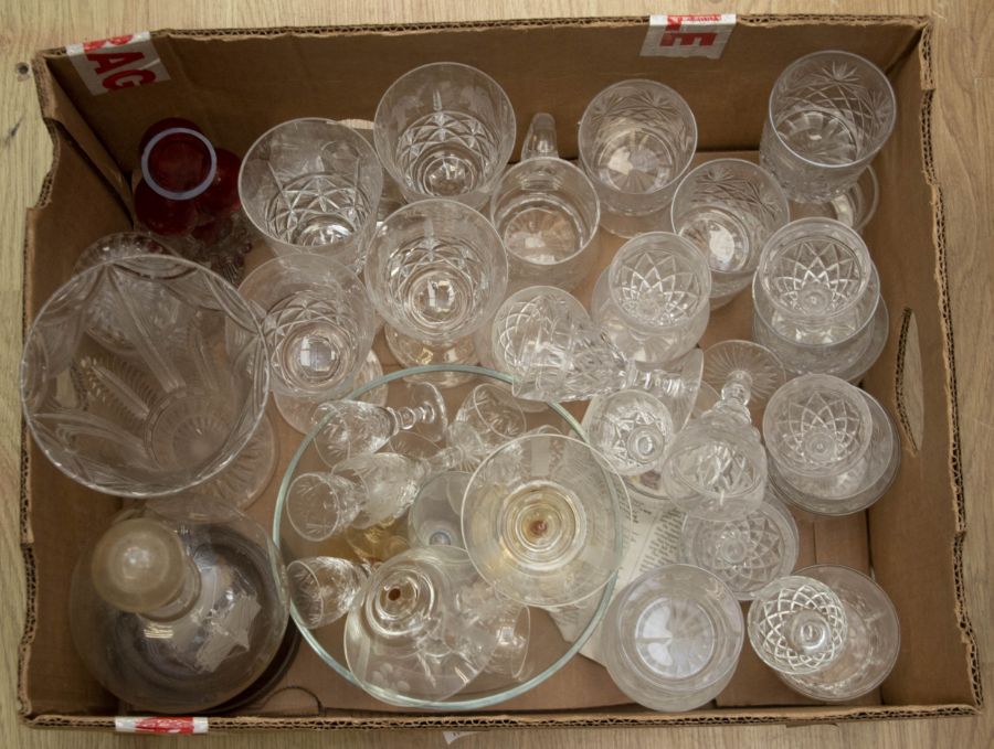 A large collection of glassware, to include:- cut glass, sherry and port glasses, tumblers, a ship - Image 2 of 2