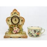 A Royal Vienna A G Harley Jones clock and a Minton chamber pot (2)