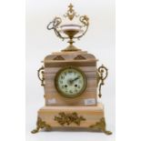 Early 20th Century French marble and spelter mantle clock with key 8 day Arabic numerals