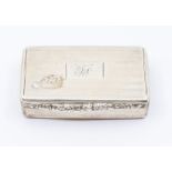 A William IV silver snuff box, reeded sides with foliate thumbpiece, engine turned decoration, the