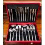 A part set Wedgwood stainless steel canteen of cutlery, matte handles with  polished bowls, tines