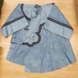A blue Chinese coat-adult size, some damage, thread pulls and staining