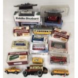 A collection of boxed collectible vehicles including Eddie Stobart
