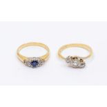 A diamond and 18ct gold dress ring, comprising three illusion set graduated old cut diamonds,