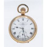 An early 20th Century Thos Russell & Sons Liverpool, open faced gold plated pocket watch, roman