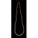 A simulated vintage pearl, single graduated row, length approx. 24'', on a gold clasp, cased