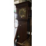 A George II long case clock with brass square dial, hour hand only, Roman numerals, rose mahogany