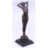 An Art Nouveau style bronze, 'Reveil', depicting a female stretching, upon modern base with bolt