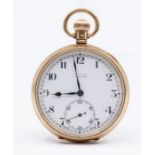 A 9ct gold open faced pocket watch by Diss & Sons Dewsbury, white dial with black painted number