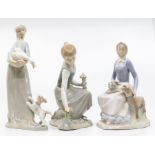 Two Lladro figures of a lady and young girl, along with another similar figure