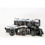 A collection of vintage mixed cameras to include Practica, Zenith, Manolta, 35mm and one point and