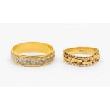 A collection of three diamond and 9ct gold dress rings, to include a cluster, sizeW1/2,  a band,