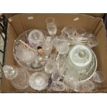 A collection of cut glass ware including decanters, bowls, paperweights etc
