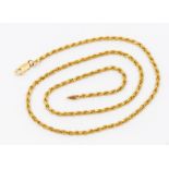 A 9ct gold diamond cut rope twist chain, length approx. 20'', lobster clasp fastening, weight