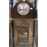 Early 20th Century green marble mantle clock, in glass case, along with 1950's mantle clock