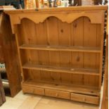 Pine wall hanging, kitchen shelf with three spice drawers