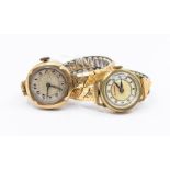 An early 20th century ladies 9ct gold cased watch, round silvered dial with number markers on
